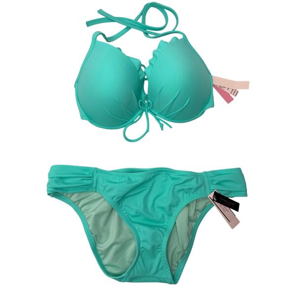 victoria's secret mid rise bikini push-up top aqua size L/36D - Picture 2 of 9